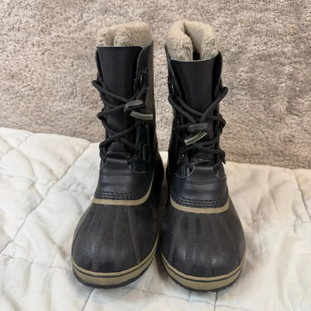 Sorel Yoot Pac Black Leather Winter Snow Boots Size Big Kid Boys Girls Size 6